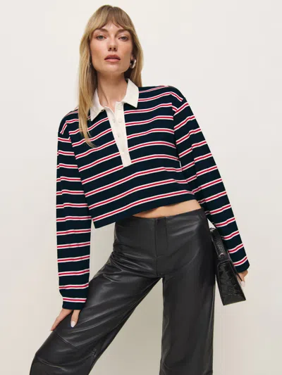 Reformation Anna Rugby Shirt In Navy And Red Stripe