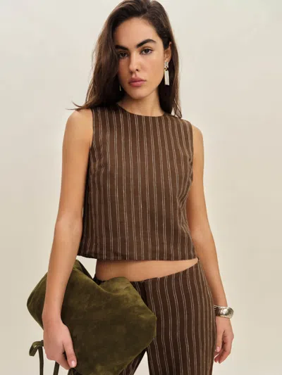 Reformation Annie Linen Top In Marron