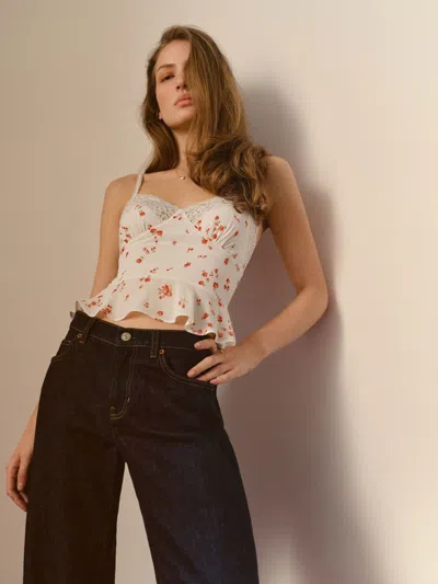 Reformation Top Anouk En Dentelle Ivoire 34 In Neutral