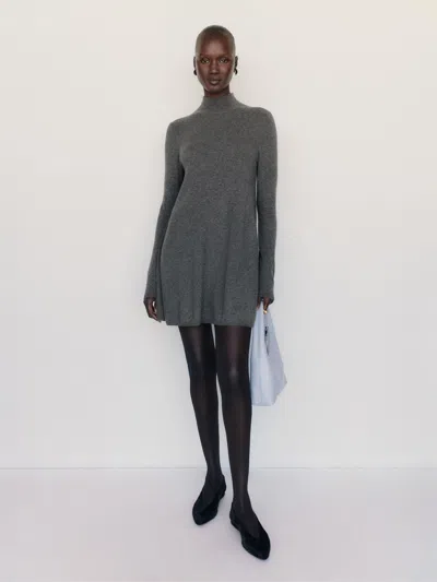 Reformation April Cashmere Turtleneck Mini Dress Grey Large In Gray