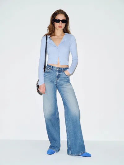 Reformation Ari Pointelle Knit Cardigan Blue Xs
