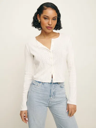 Reformation Ari Pointelle Knit Cardigan In Gossamer