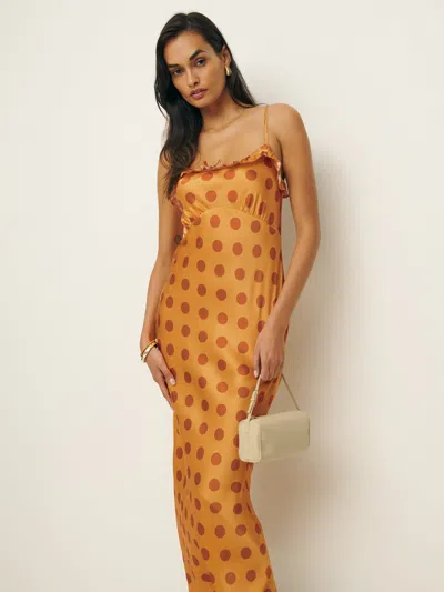 Reformation Aribella Silk Dress In Orange Crush