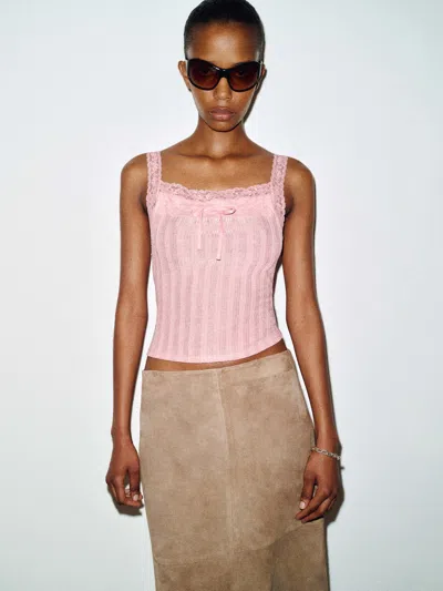 Reformation Arietta Knit Top Pink Rose Large
