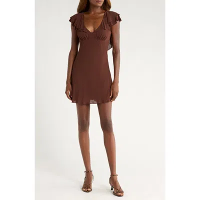 Reformation Arni Cap Sleeve Empire Waist Minidress In Brown