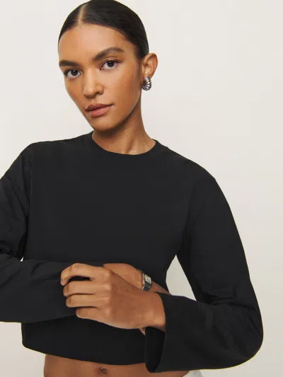 Reformation Asher Cropped Oversized Longsleeve Tee In Black