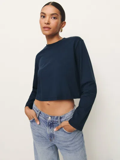 Reformation Asher Cropped Oversized Longsleeve Tee In Midnight