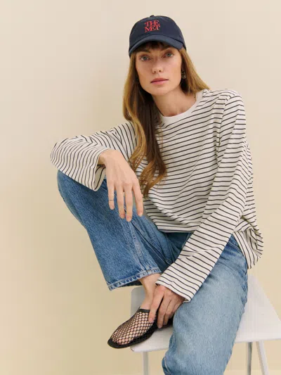 Reformation Asher Oversized Long Sleeve Tee In Black And White Stripe