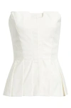 Reformation Ashlyn Pleated Peplum Strapless Top In White