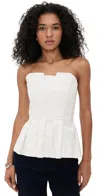 Reformation Ashlyn Pleated Peplum Strapless Top In White