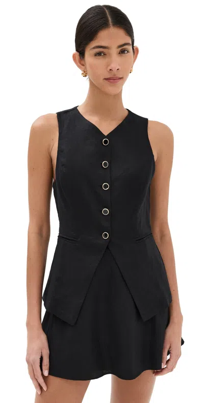 REFORMATION ASPEN LINEN TOP BLACK