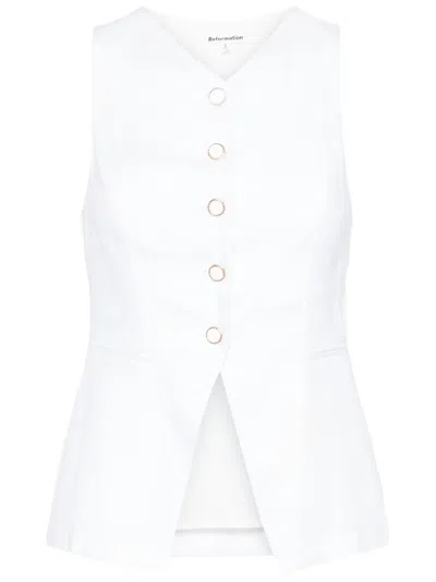 Reformation Aspen Sleeveless Linen Cutaway Vest In White