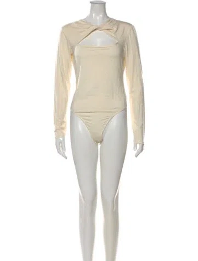 Pre-owned Reformation Asymmetrical Long Sleeve Bodysuit In Neutral