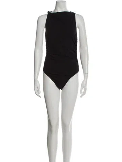 Pre-owned Reformation Asymmetrical Sleeveless Bodysuit In Black