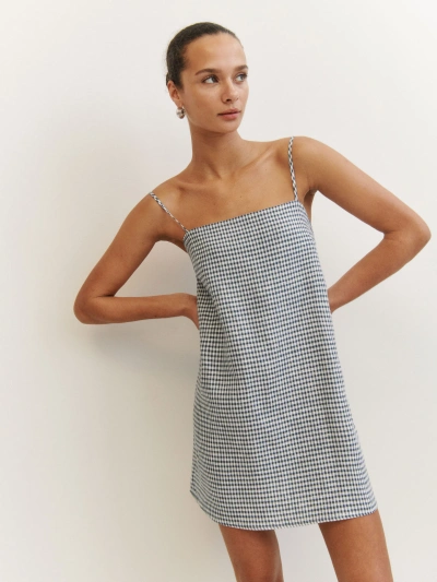 Reformation Aubree Linen Dress In Slate Check