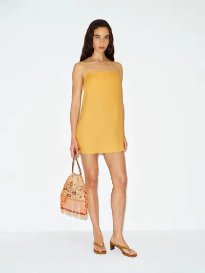 Reformation Aubree Linen Dress Yellow Xs In Brown