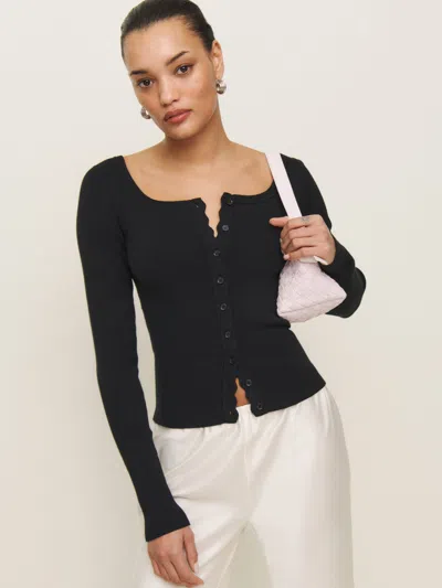 Reformation Aura Cotton Cardigan In Black