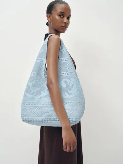 Reformation Aurelia Tote Bag Mist Blue Floral Lace