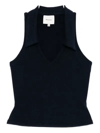 Reformation Austine Knit Top Blue Xl In Black