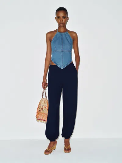 Reformation Pantalon En Crêpe Aven Bleu L In Blue