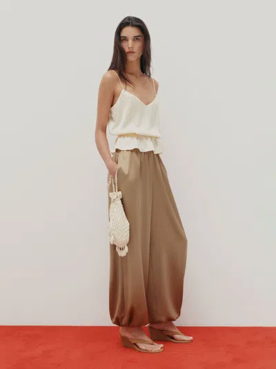 Reformation Aven Satin Pant Brown Small In Red