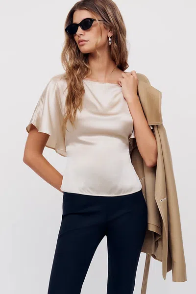Reformation Avery 100% Silk Top In Beige
