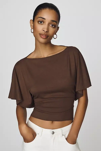 Avery Knit Flutter Sleeve Top In Burgundy from Reformation