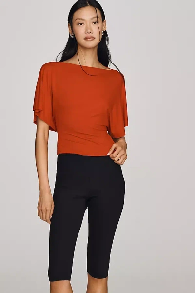 Reformation Avery Knit Flutter Sleeve Top In Red