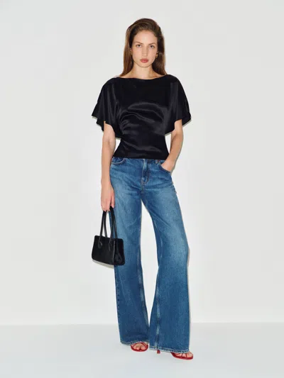 Reformation Avery Silk Top Black Xs