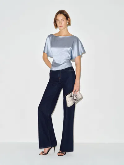 Reformation Avery Silk Top Blue Xl