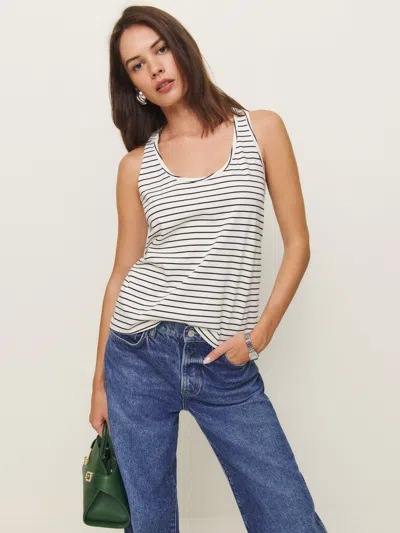 Reformation Avery Tank In Black And White Stripe