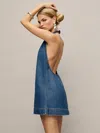 Reformation Avielle Lived-in Denim Mini Dress In Biscay