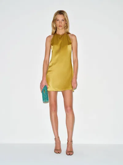 Reformation Avielle Silk Dress Green 10 In Gold