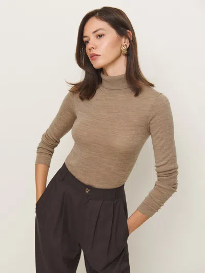 Reformation Ayla Regenerative Merino Sheer Turtleneck In Butterscotch