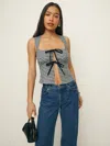 Reformation Azalea Gingham Linen Tank In Black