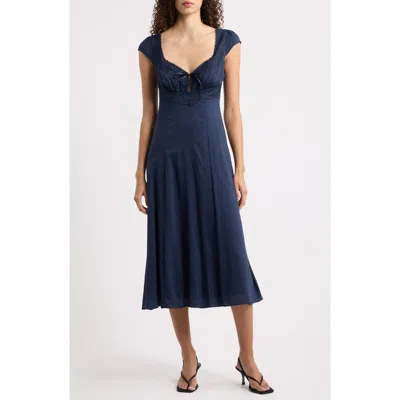 Reformation Azelie Lace Trim Midi Dress In Blue