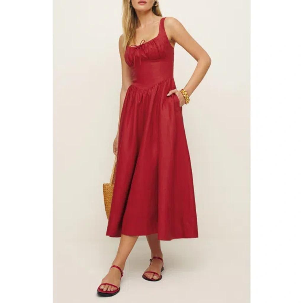 tomato red linen dress French linen dress.Red tomato color.Boho linen dress with buttons