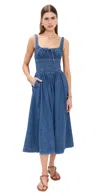 Reformation Balia Denim Midi Dress Rhine In Rhine