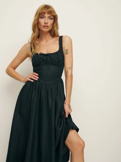 Reformation Balia Linen Dress In Black