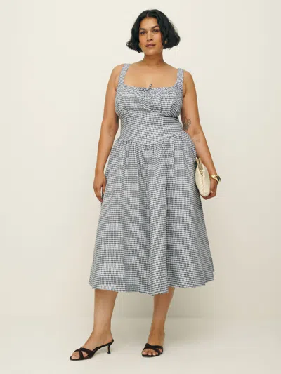 Reformation Balia Linen Dress Es In Slate Check