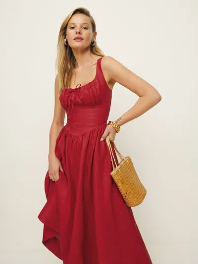 Reformation Balia Linen Dress In Sundried Tomato