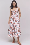 Reformation Balia Linen Sleeveless Basque-waist Midi Dress In Strawberry Jam