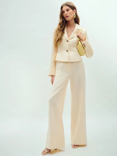 Reformation Banks Linen High Rise Wide Leg Pant In Sugar