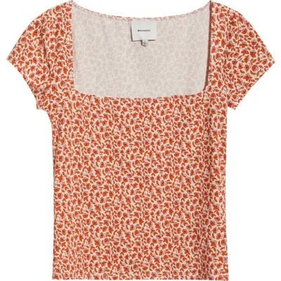 Reformation Bardot Floral Top In Red