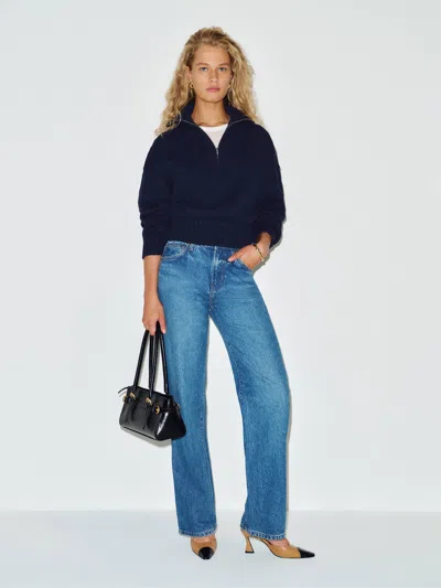 Reformation Barney Cotton Quarter-zip Sweater Blue Large