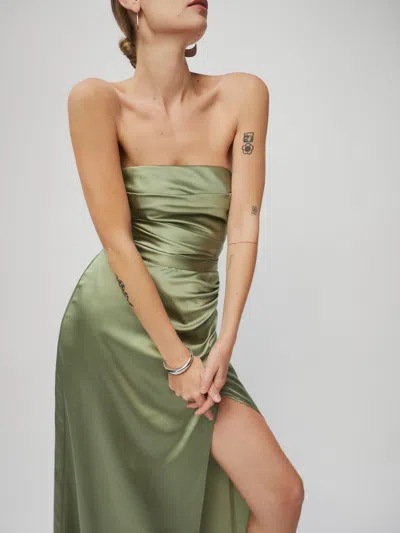 Reformation Barrow Silk Dress In Artichoke