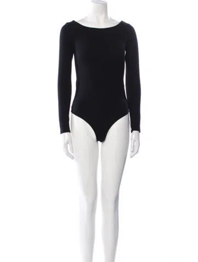 Pre-owned Reformation Bateau Neckline Long Sleeve Bodysuit In Black