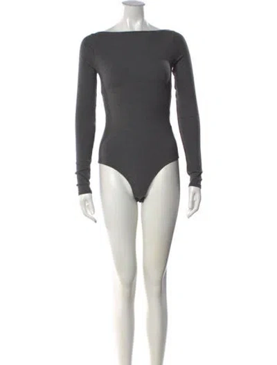 Pre-owned Reformation Bateau Neckline Long Sleeve Bodysuit In Grey