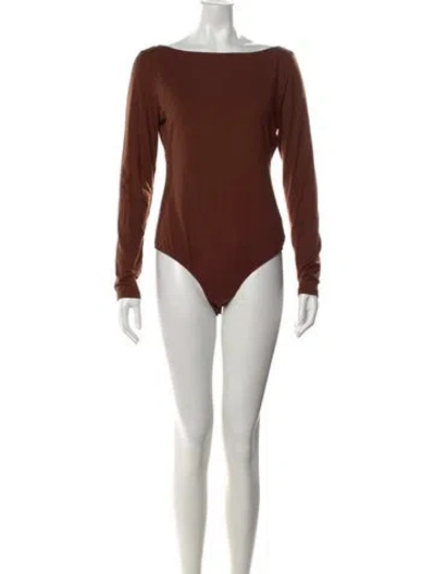 Pre-owned Reformation Bateau Neckline Long Sleeve Bodysuit W/ Tags In Brown