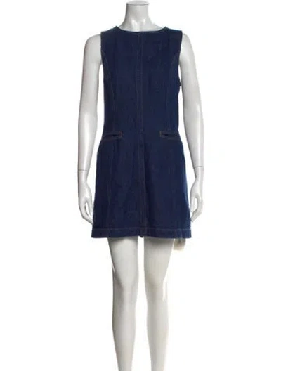 Pre-owned Reformation Bateau Neckline Mini Dress In Blue